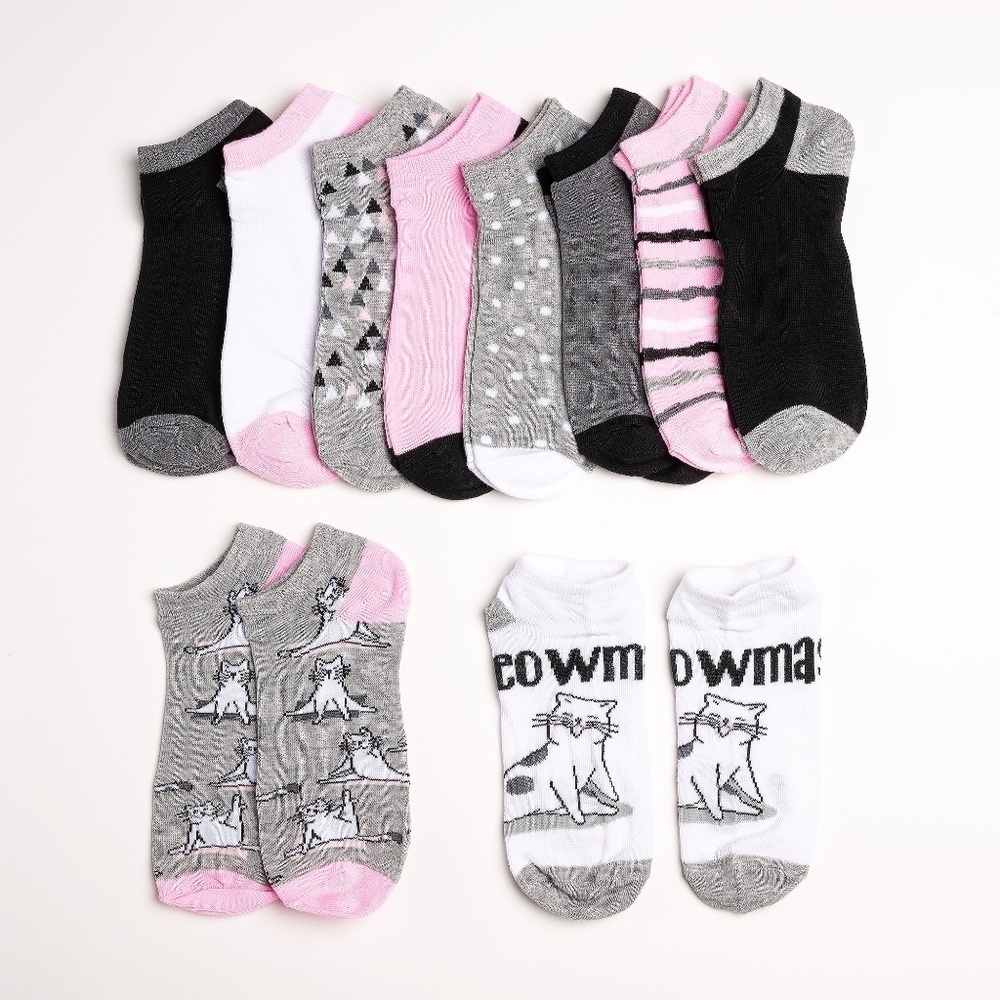 10 PAIR VALUE PACK YOGA CAT PRINT LOW SOCKS